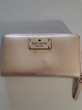 Kate Spade Wellesley Neda Metallic Gold Leather Zip Around Wallet
